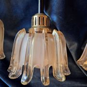 Set of 3 Doria pendant lights in amber-coloured frosted glass, 1960s