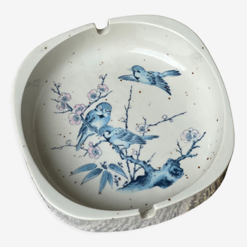 Korean sandstone ashtray pattern sparrows and cherry blossoms