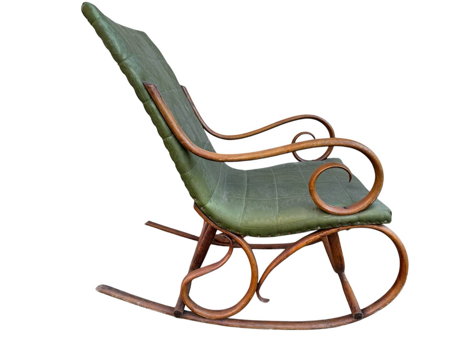 Set of 2 thonet style rocking chairs in green leatherette