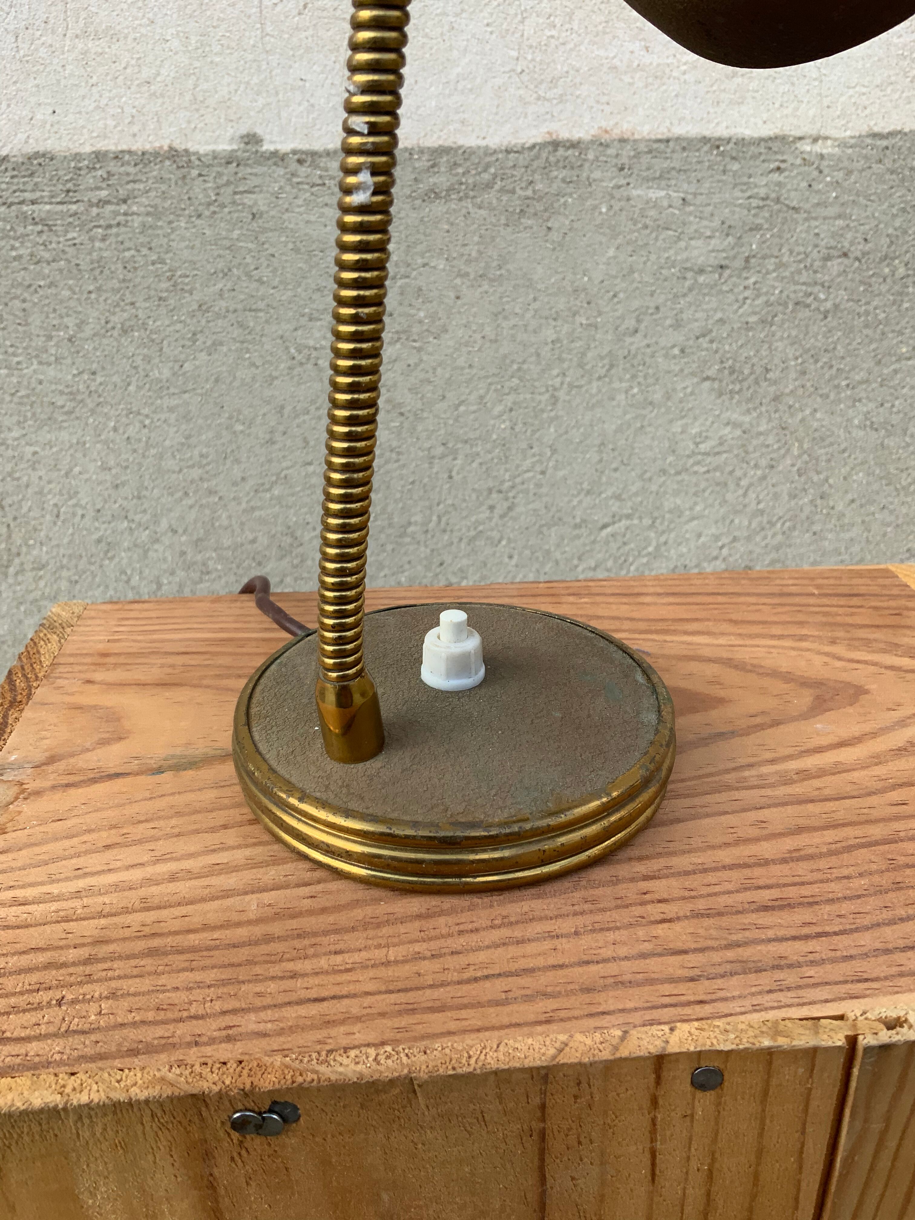 Antique desk lamp in gold metal Aluminor France vintage