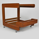Scandinavian teak serving table with mirror tray, 70s