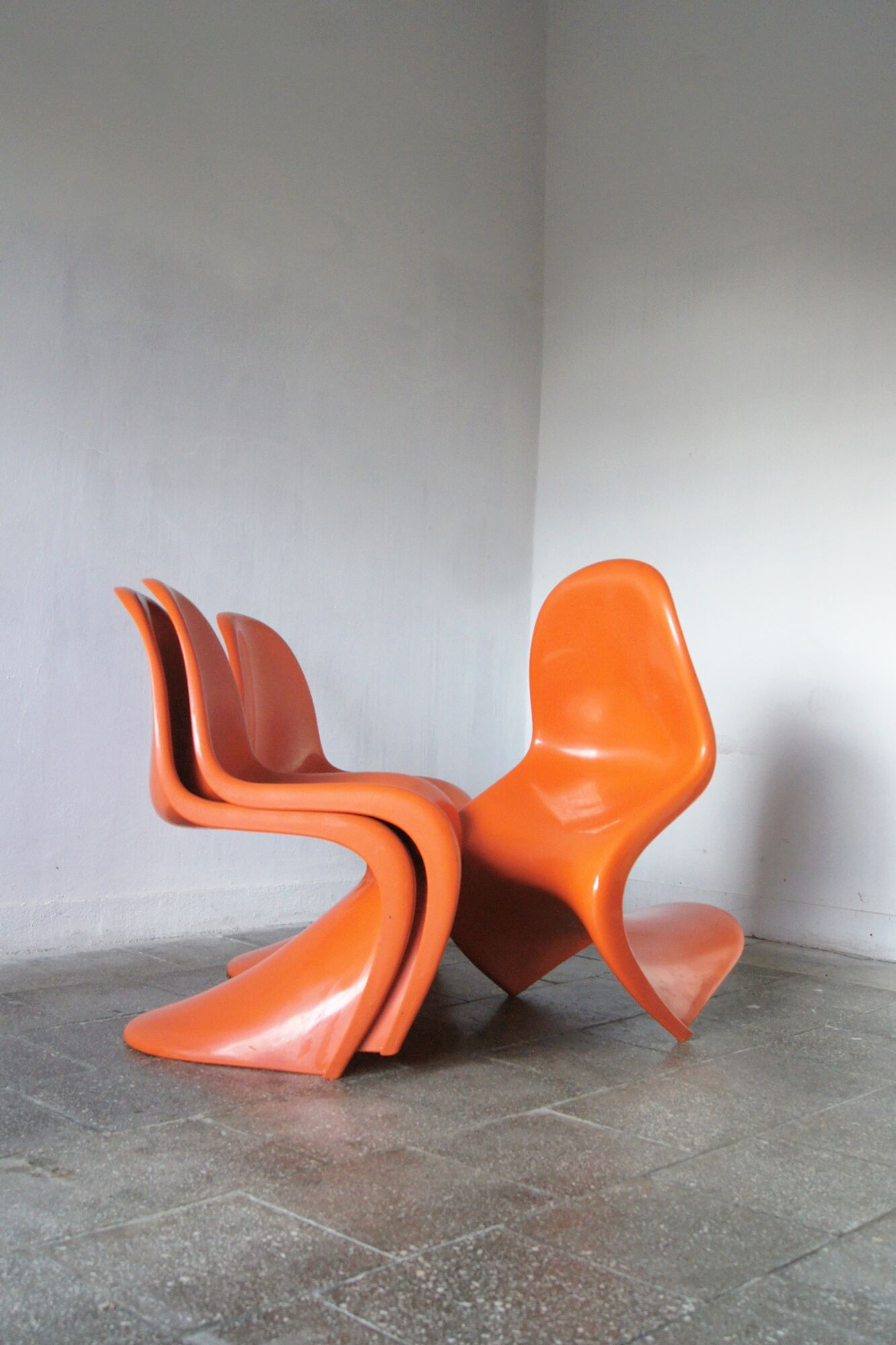 Orange Panton Chair by Verner Panton for Herman Miller set of 4