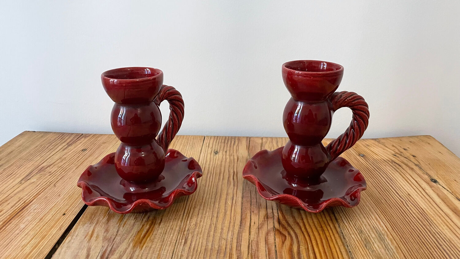 Pair of Vallauris ceramic candle holders