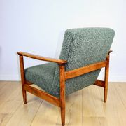 GFM-142 armchair, design by Edmund Homa from the 70s, olive green thick boucle - 2 pieces available