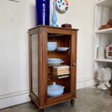 Dark wood display case and transparent glass