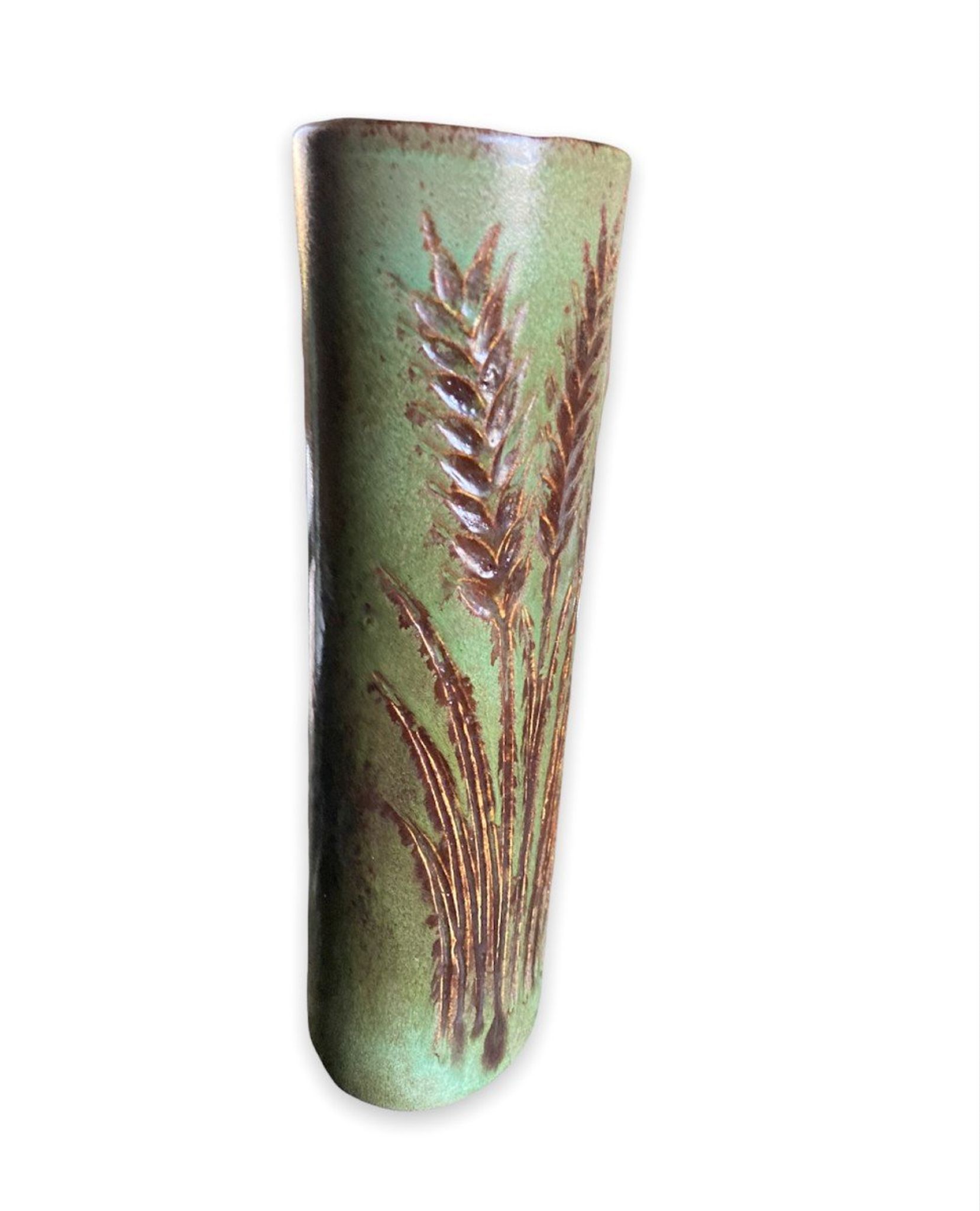 Vase rouleau fond vert midcentury, La Poterie PÉrigourdine