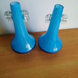 Pair of white twisted blue vases in Murano taste
