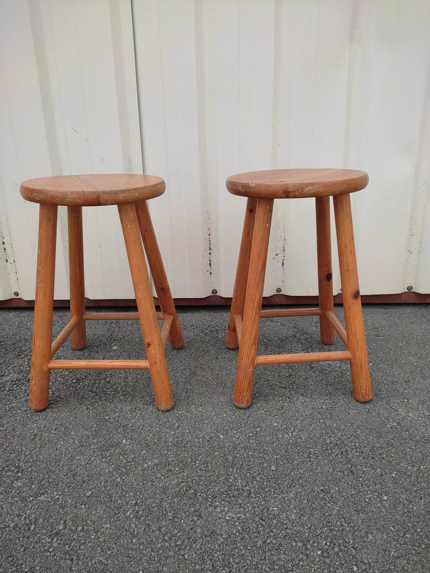 Pair of vintage pine stools