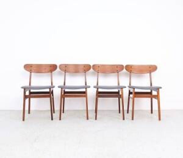 Chaises en teck Farstrup en teck et skaï, années 1960, retapissées