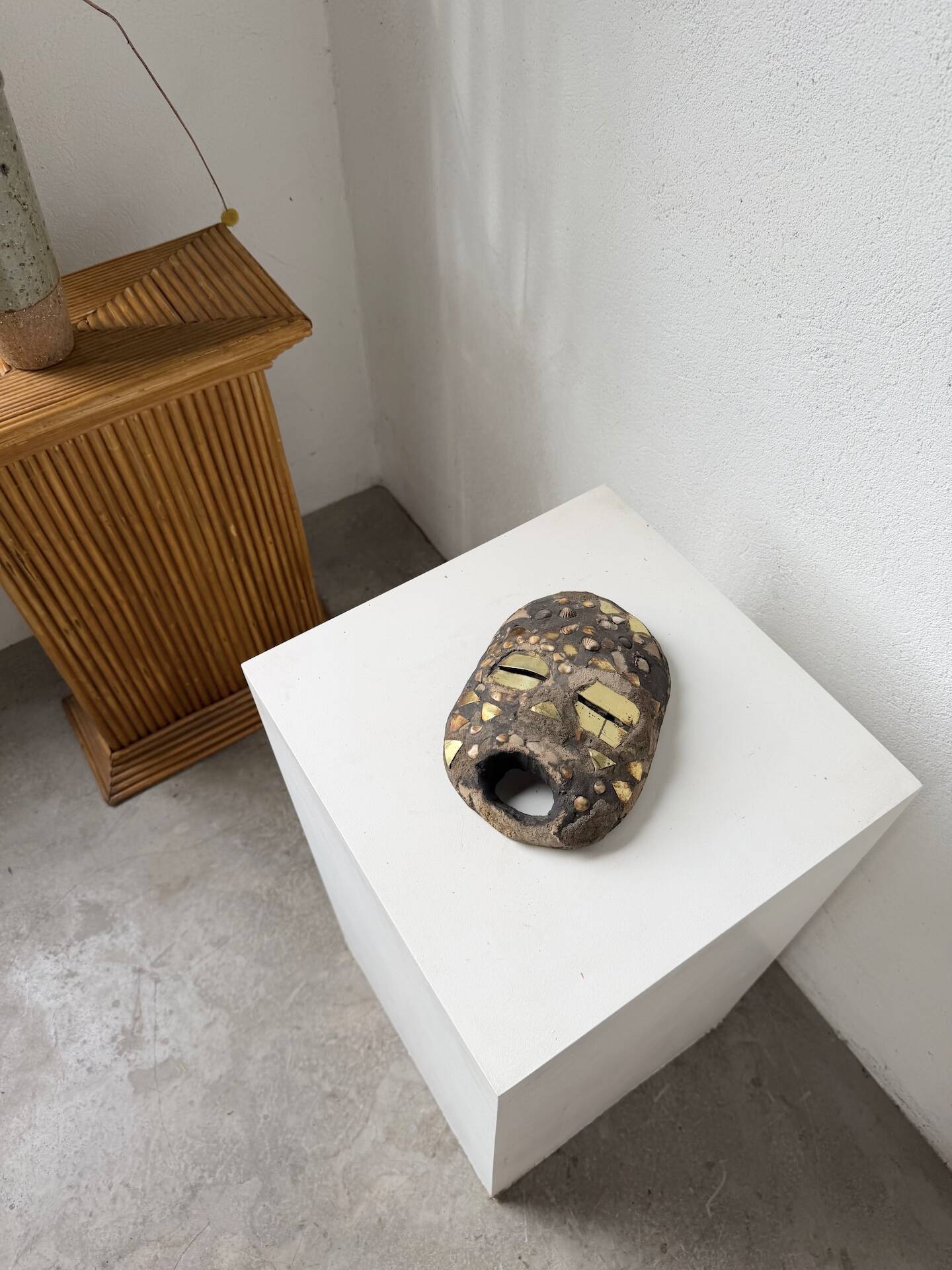 Ancient African mask Luba wood and shell