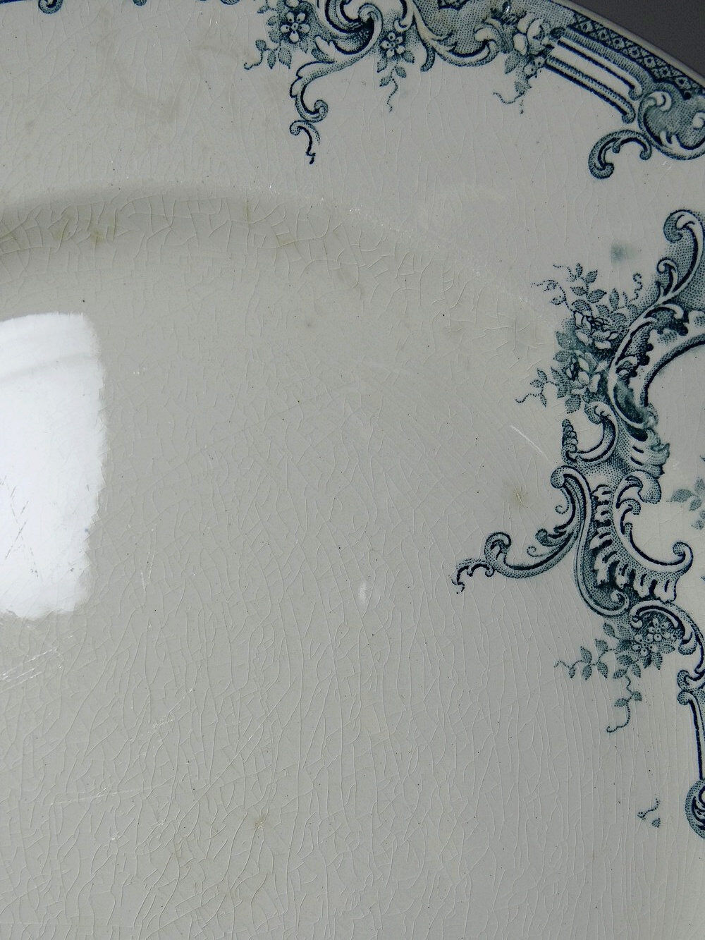 6 antique Boch Frères Keramis plates, Dauphin model, blue decoration, 19th-20th century.