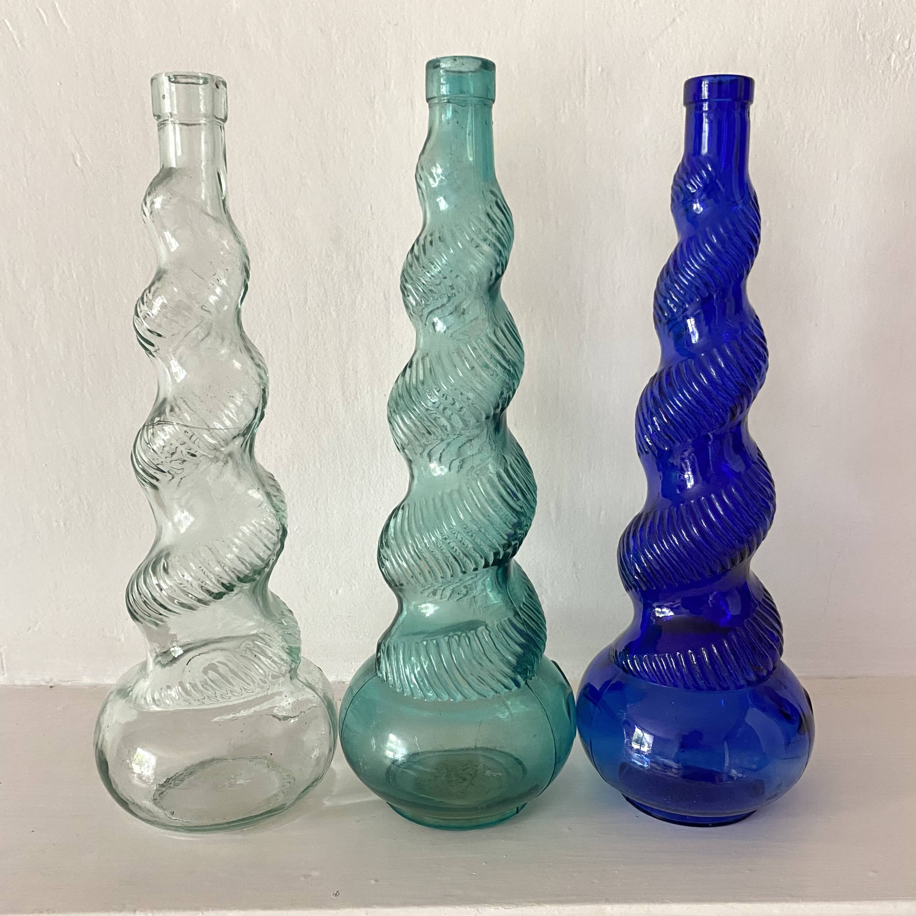 Vintage twisted Italian Empoli bottles