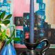 1950s iridescent black ceramic hand candle holder