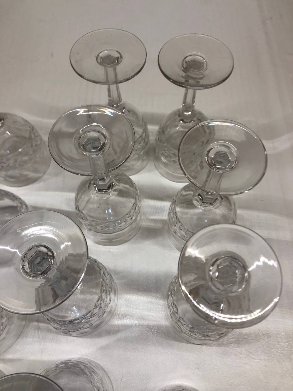 Set of 12 cut crystal stemmed glasses from the Nancy crystal factory, art deco