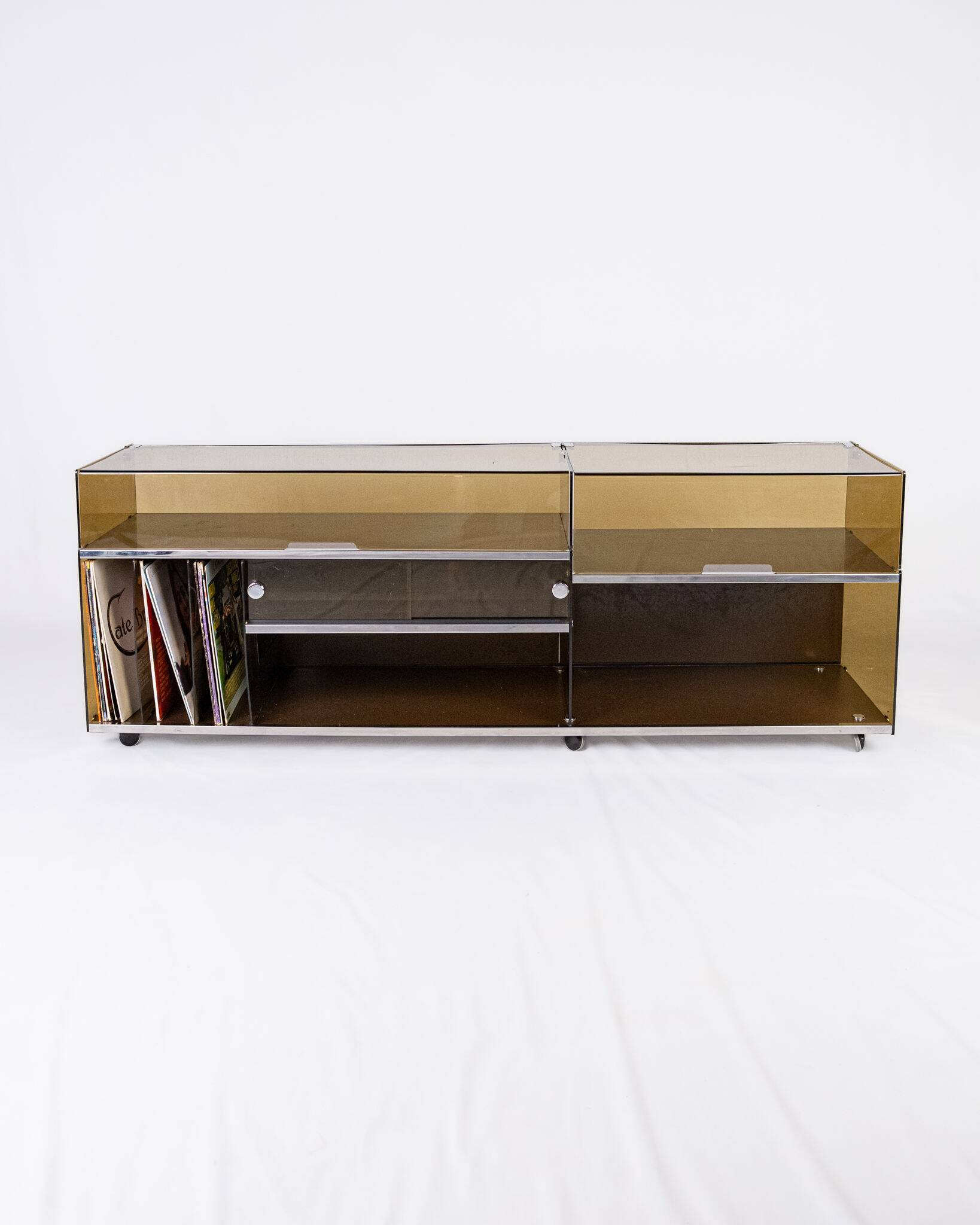 Enfilade or hi-fi unit in smoked plexiglass, France, 1970s