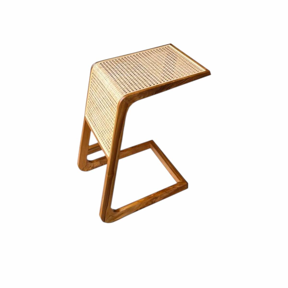 Table d’appoint de lit en bois et rotin en bois de teck