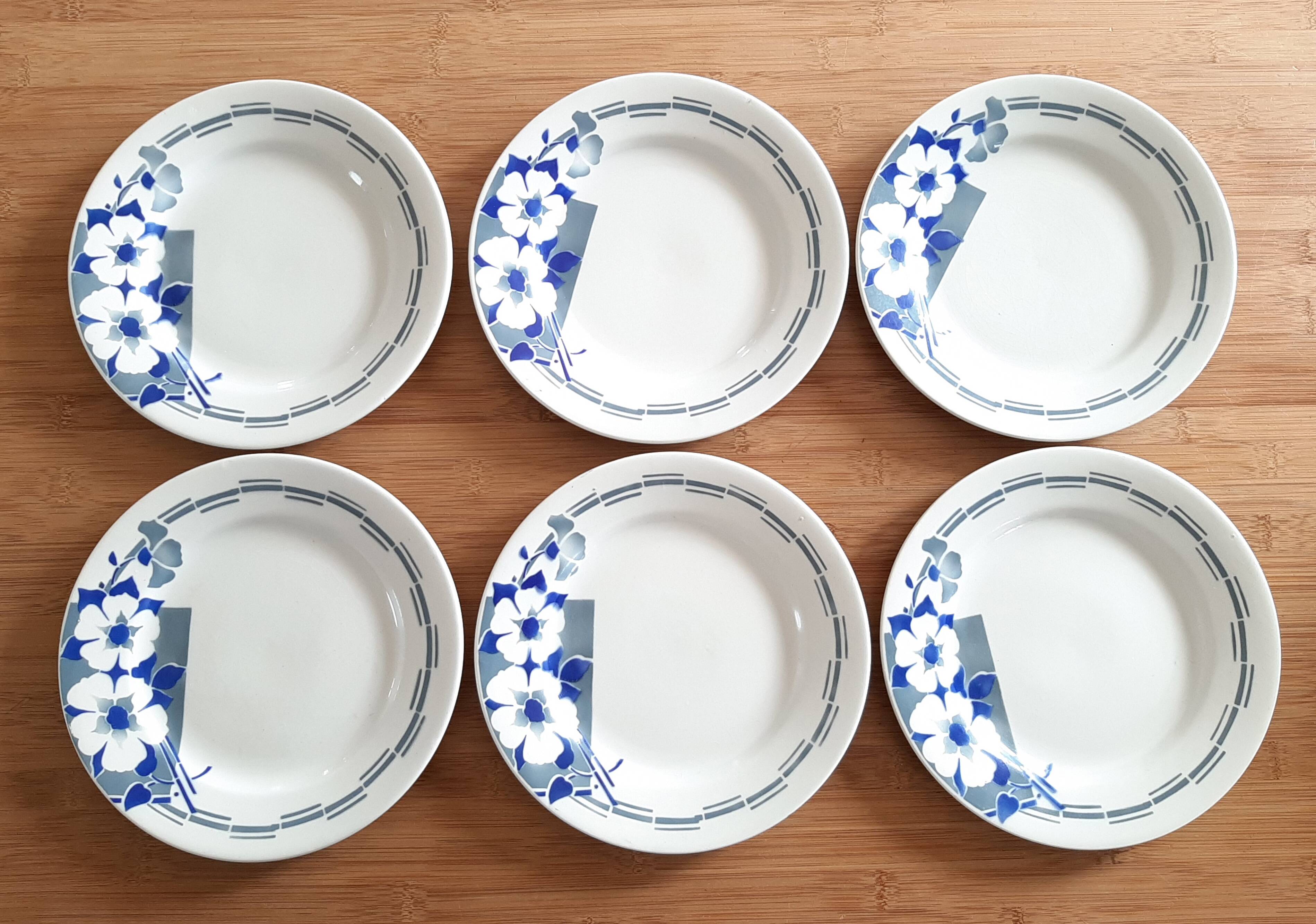 Lot de 6 assiettes plates anciennes Céranord  St Amand modèle LUGANO