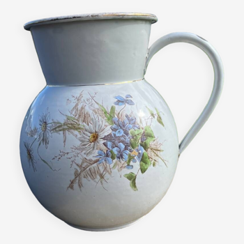 Ancien pichet broc émaillé fleuri B freres cafetiere emaillee