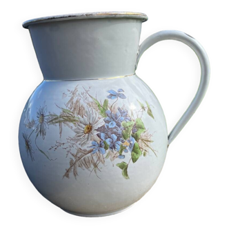 Ancien pichet broc émaillé fleuri B freres cafetiere emaillee