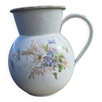 Old floral enamelled pitcher pitcher B freres cafetiere enamelee