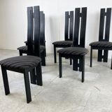 Set of 6 black wooden high back dining chairs - 1980s