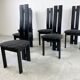 Set of 6 black wooden high back dining chairs - 1980s