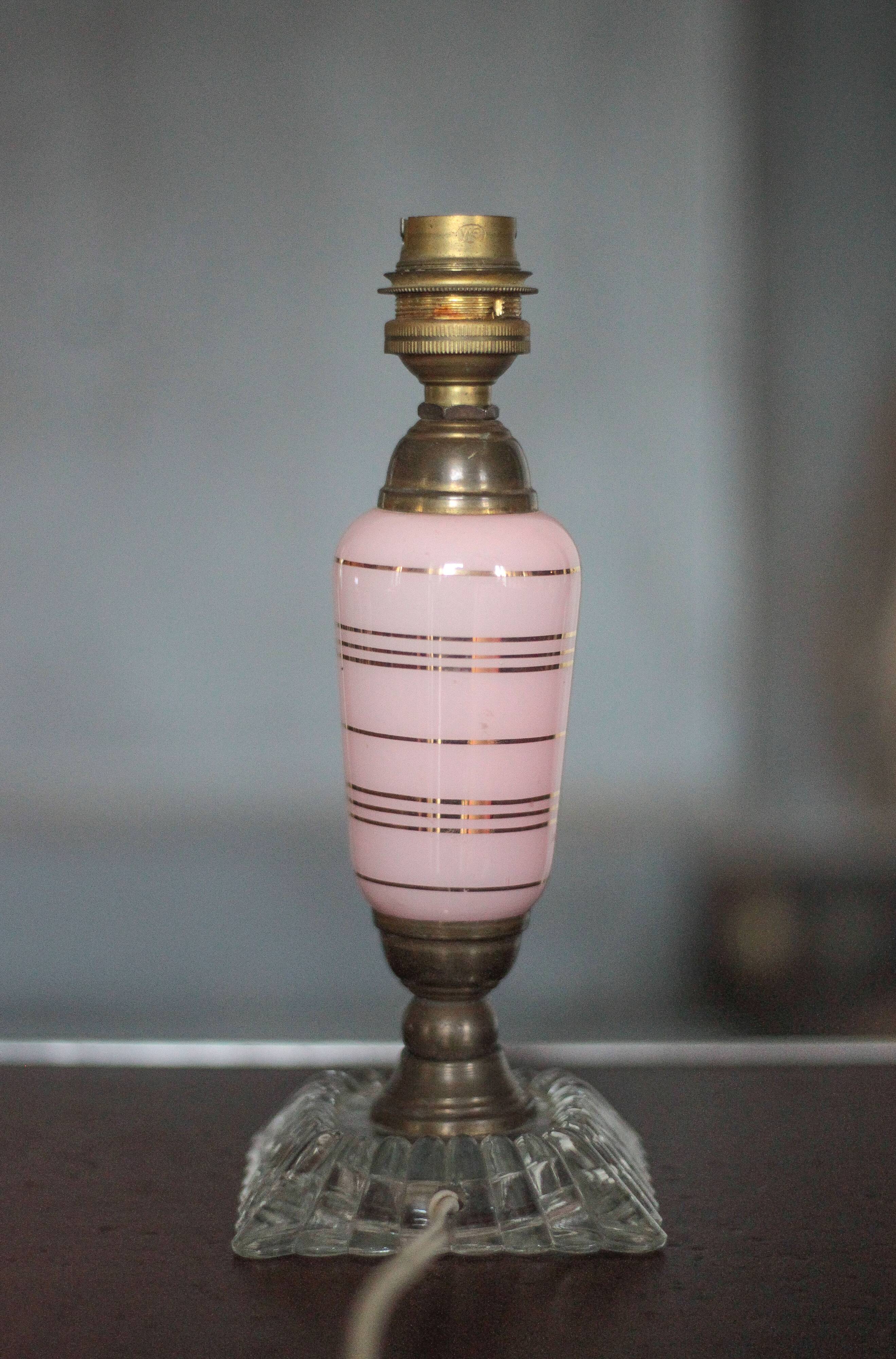 Art Deco lamp base, opaline and glass lamp base, table lamp, decor