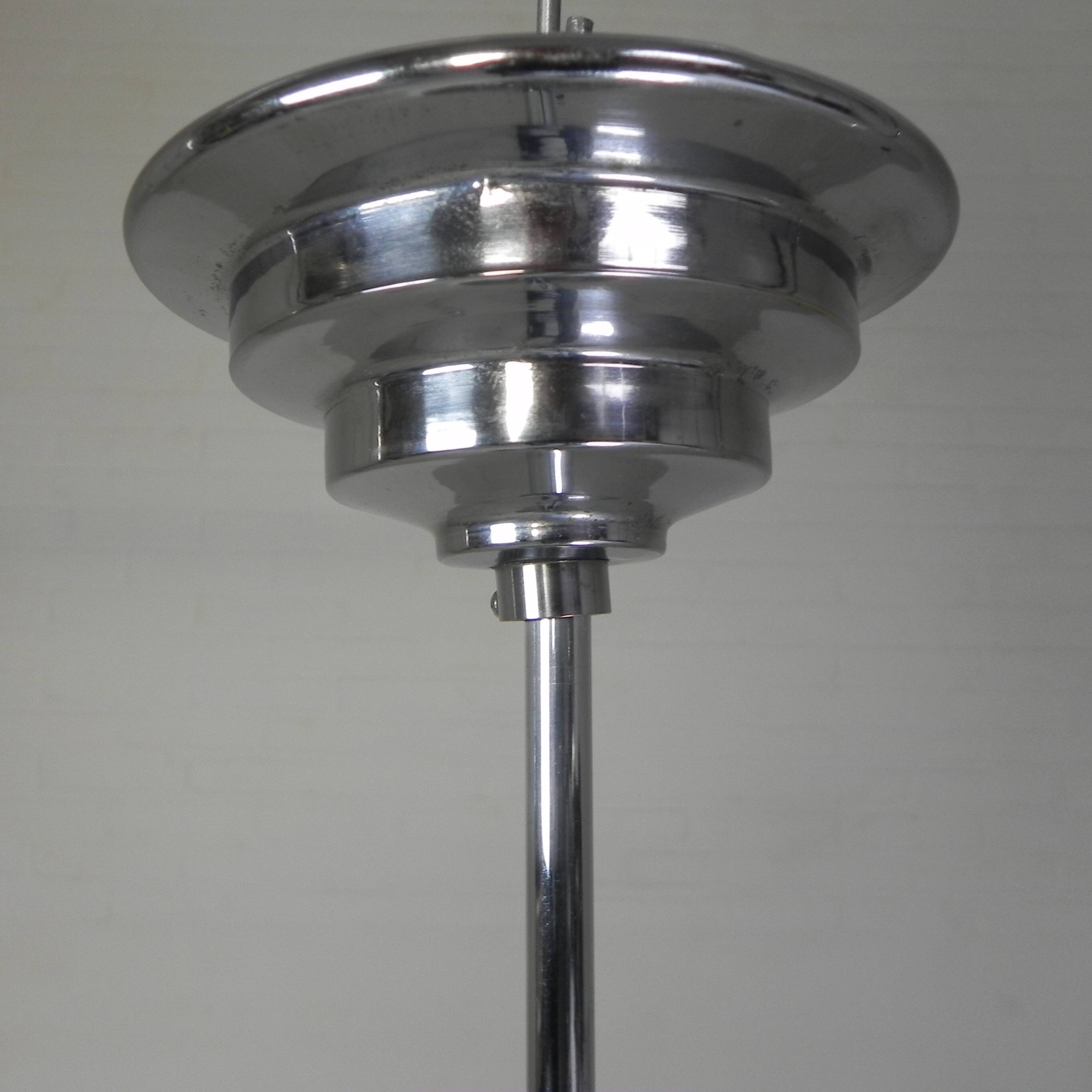 Art Deco pendant lamp with ribbed white globe, 1930s