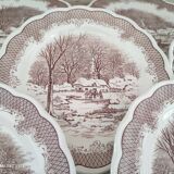 Set of 12 Swiss Landscape HE dinner plates with brown winter decor