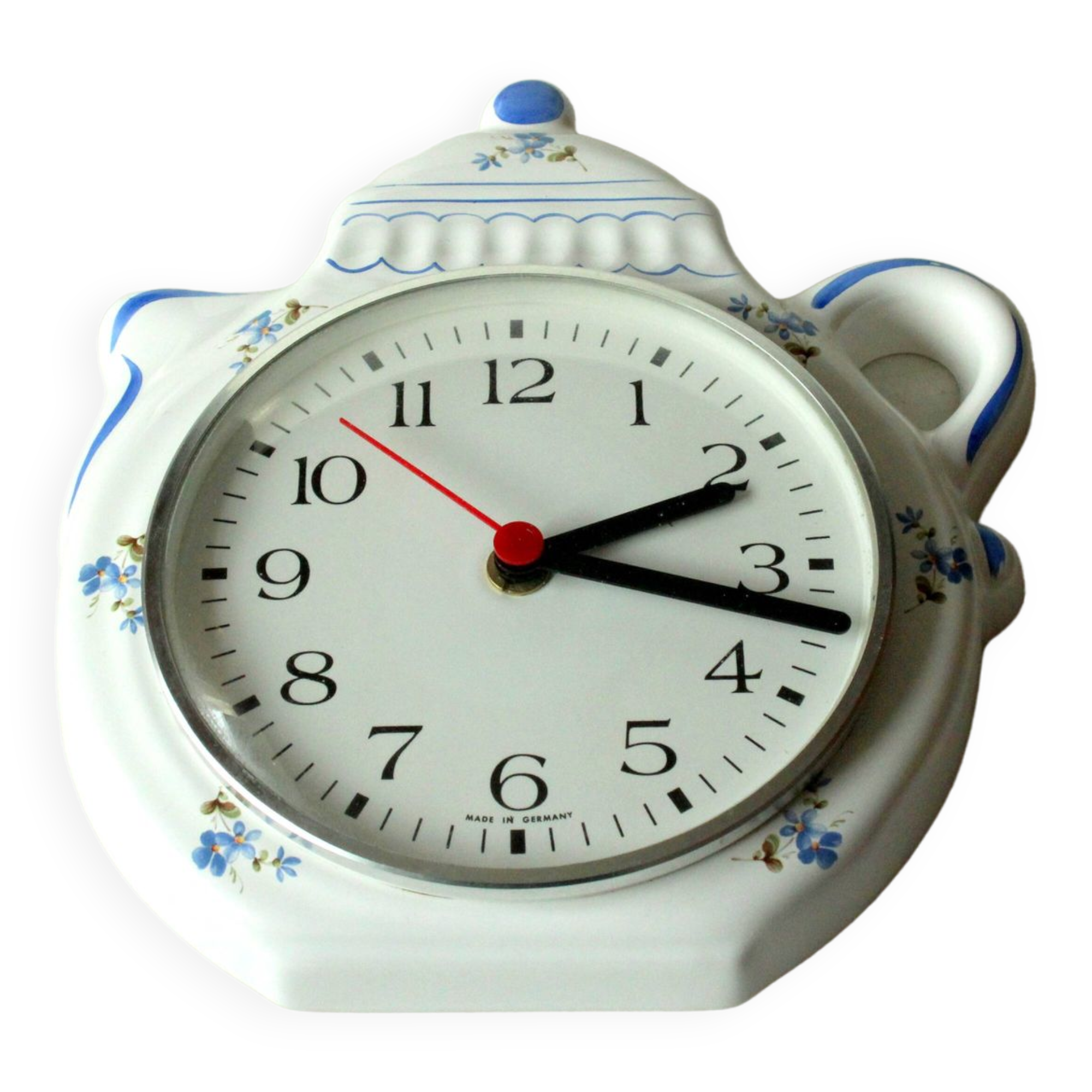 Ceramic kitchen clock with Junghans Quartz Movement, vintage from the 80s