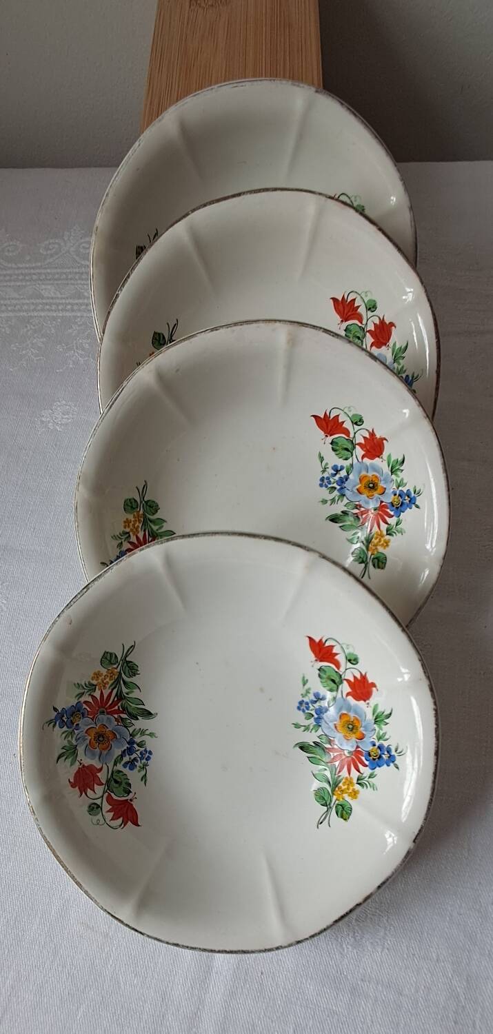 Coupelles vintage Digoin Sarreguemines. Décalcomanies de fleurs