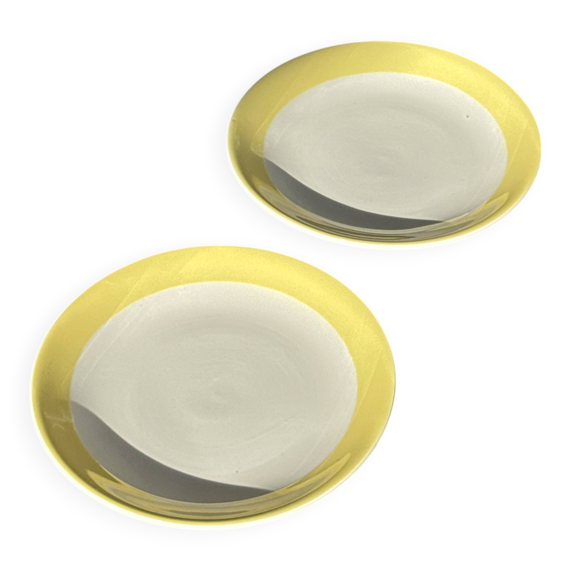 Set of 2 large plates with yellow rim, brand 12.