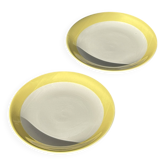 Set of 2 large plates with yellow rim, brand 12.