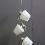 Chrome pendant lamp with 3 white shades 1960s