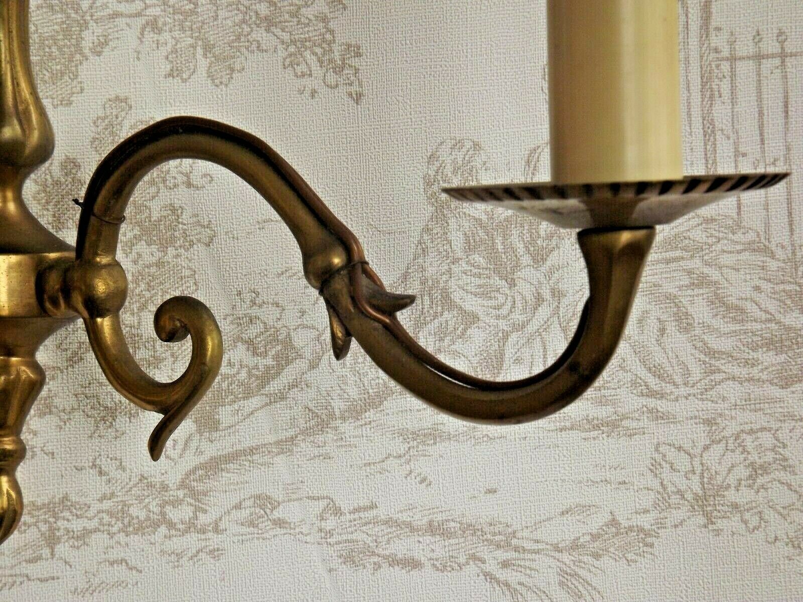 French vintage traditional double brass wall sconce scrolled arms