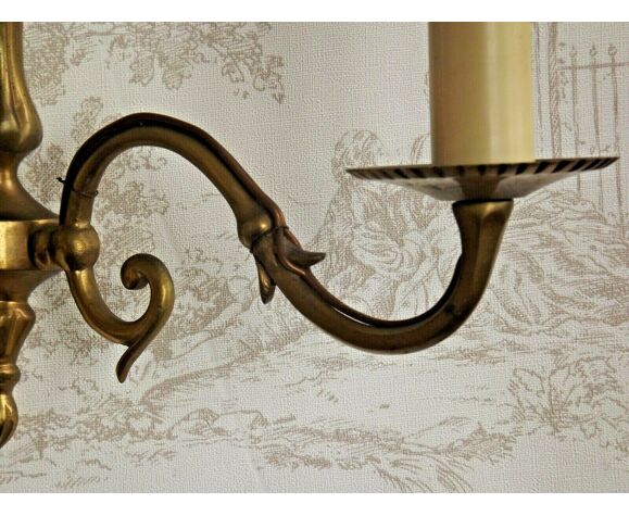 French vintage traditional double brass wall sconce scrolled arms | Selency