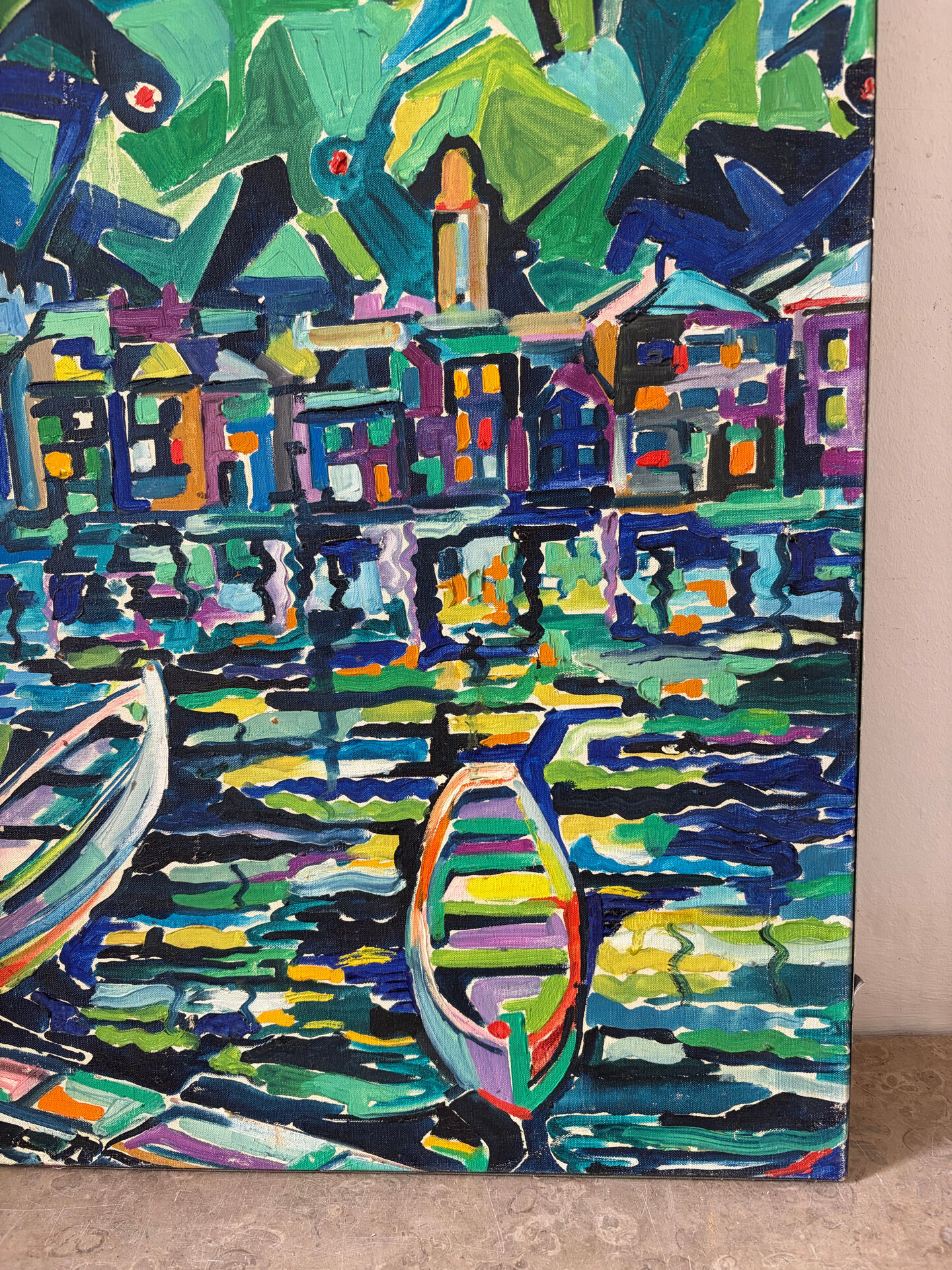 Abstract port landscape, oil on canvas