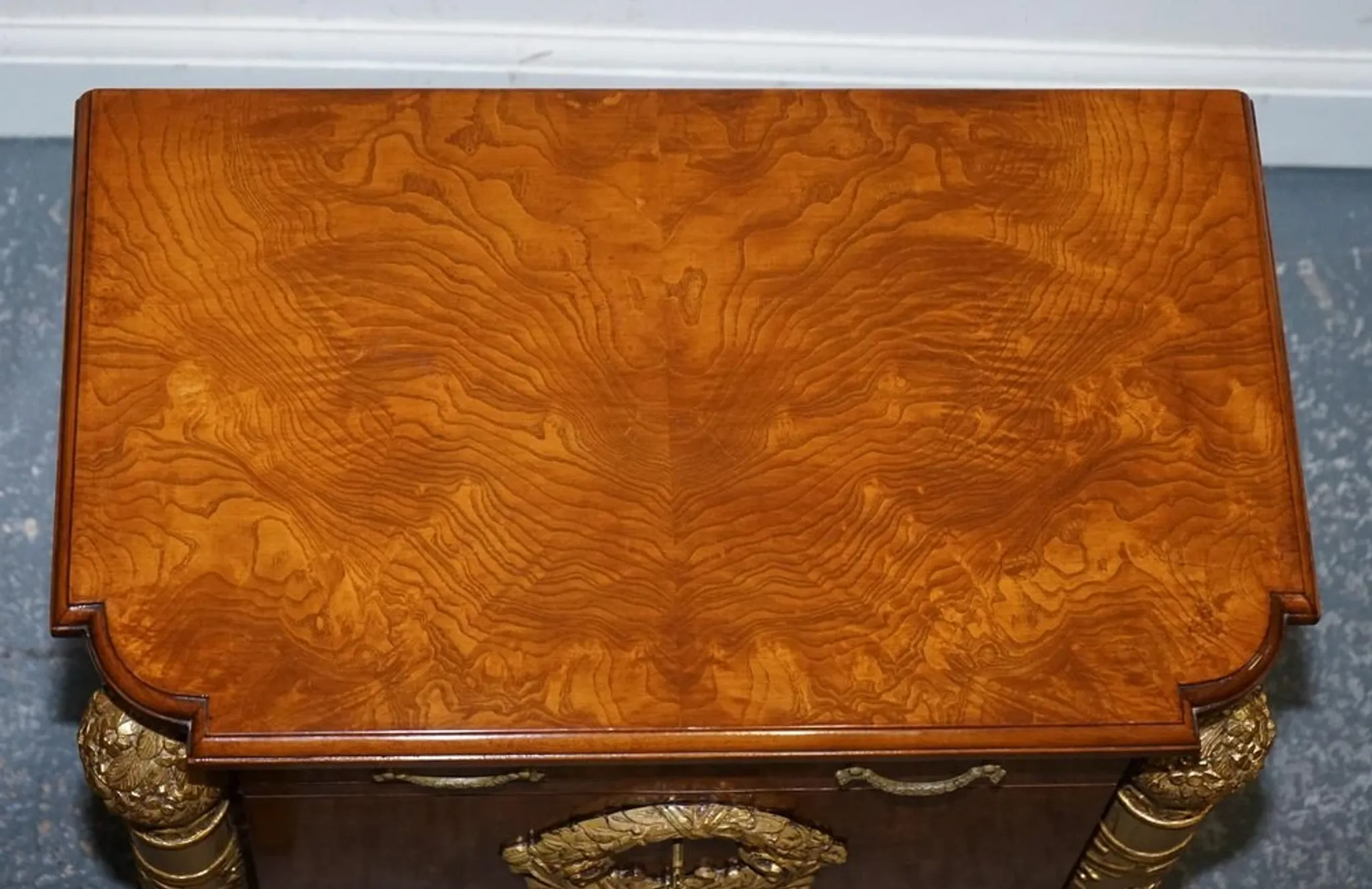 Empire Style Nightstands in Golden Walnut Burl, Set of 2