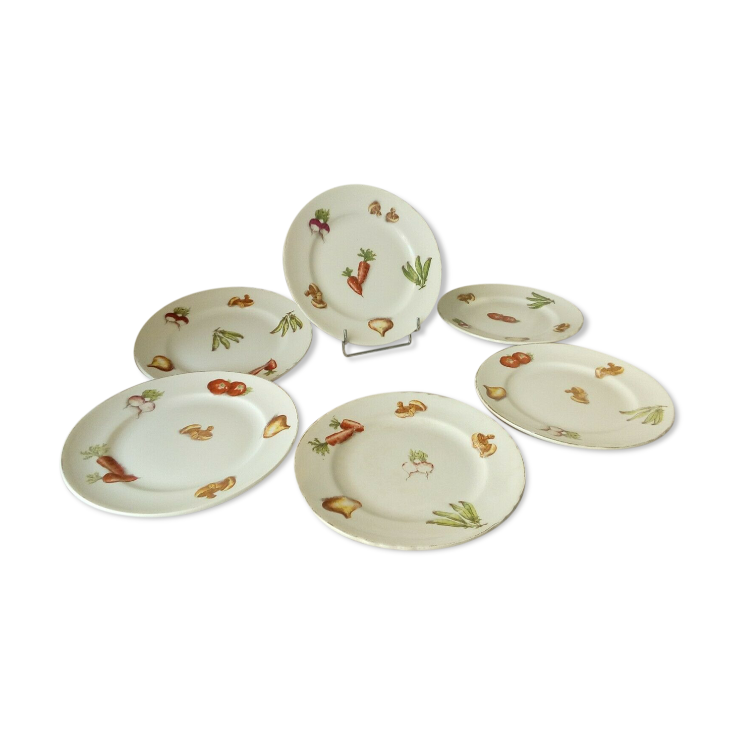 6 dessert plate in faience decor legumes 4 seasons moulin des loups n°1