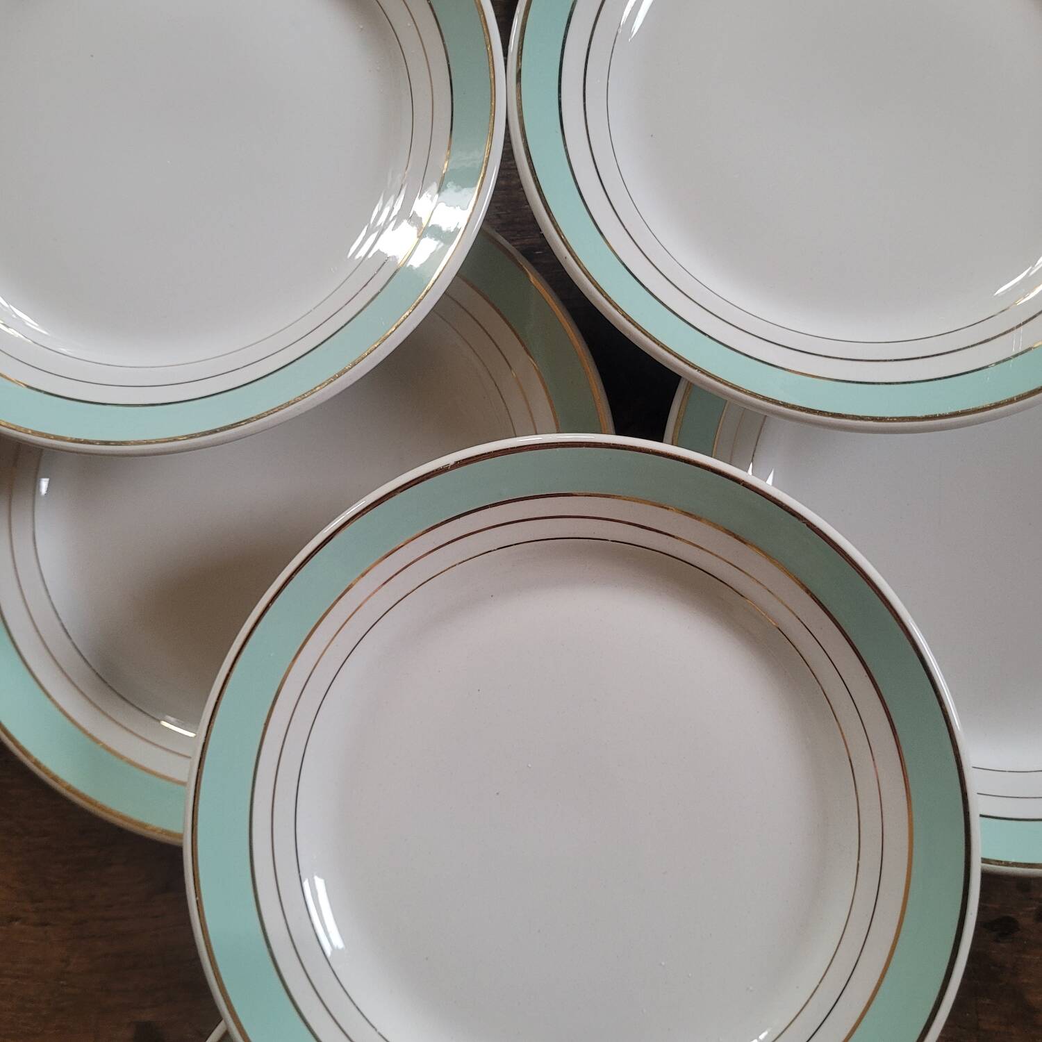 8 Lunéville Régence green water gold flat plates circa 1960