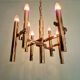 Geometric brass chandelier, Hollywood Regency, design by G. Sciolari, 1970.