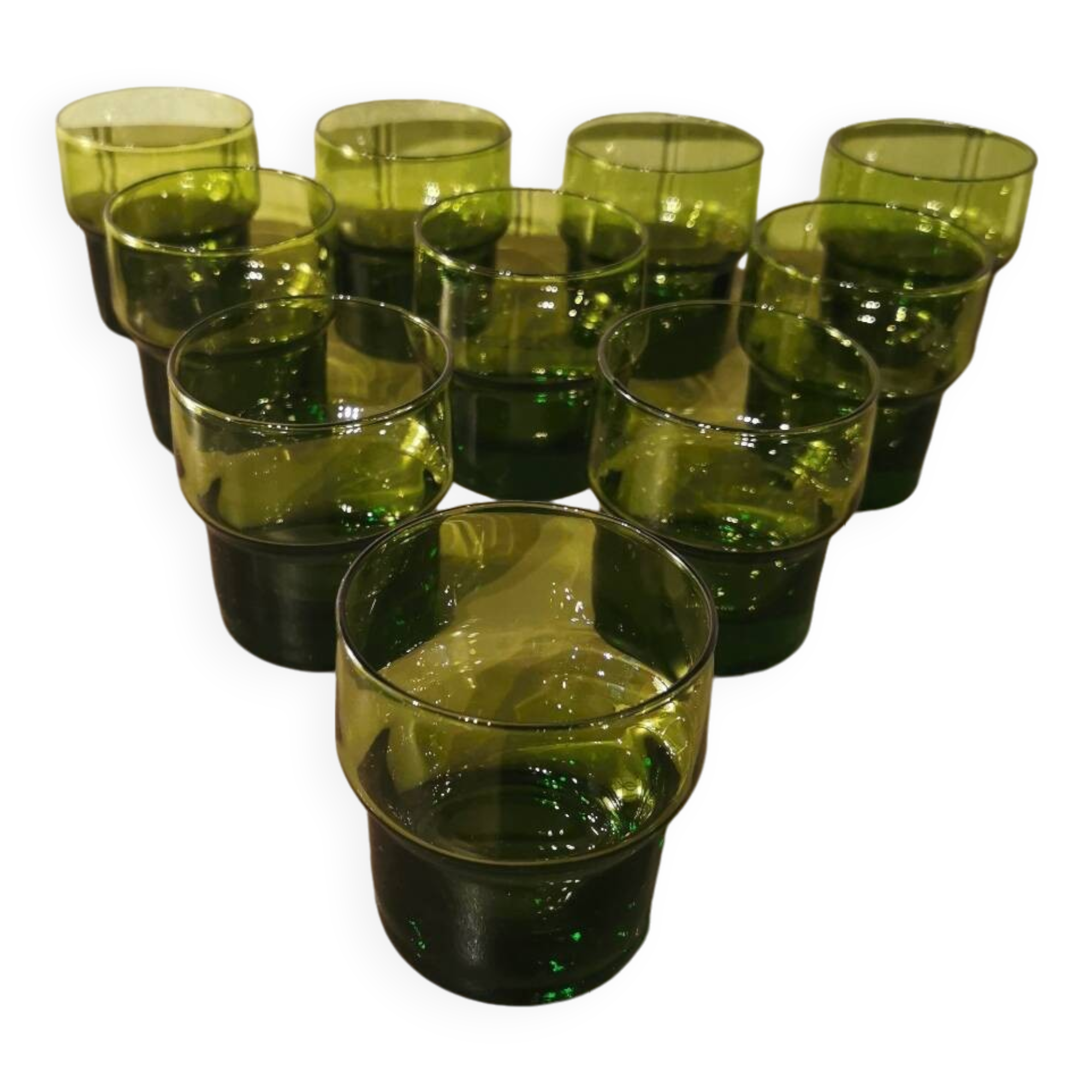 Set of 10 stackable vintage glasses