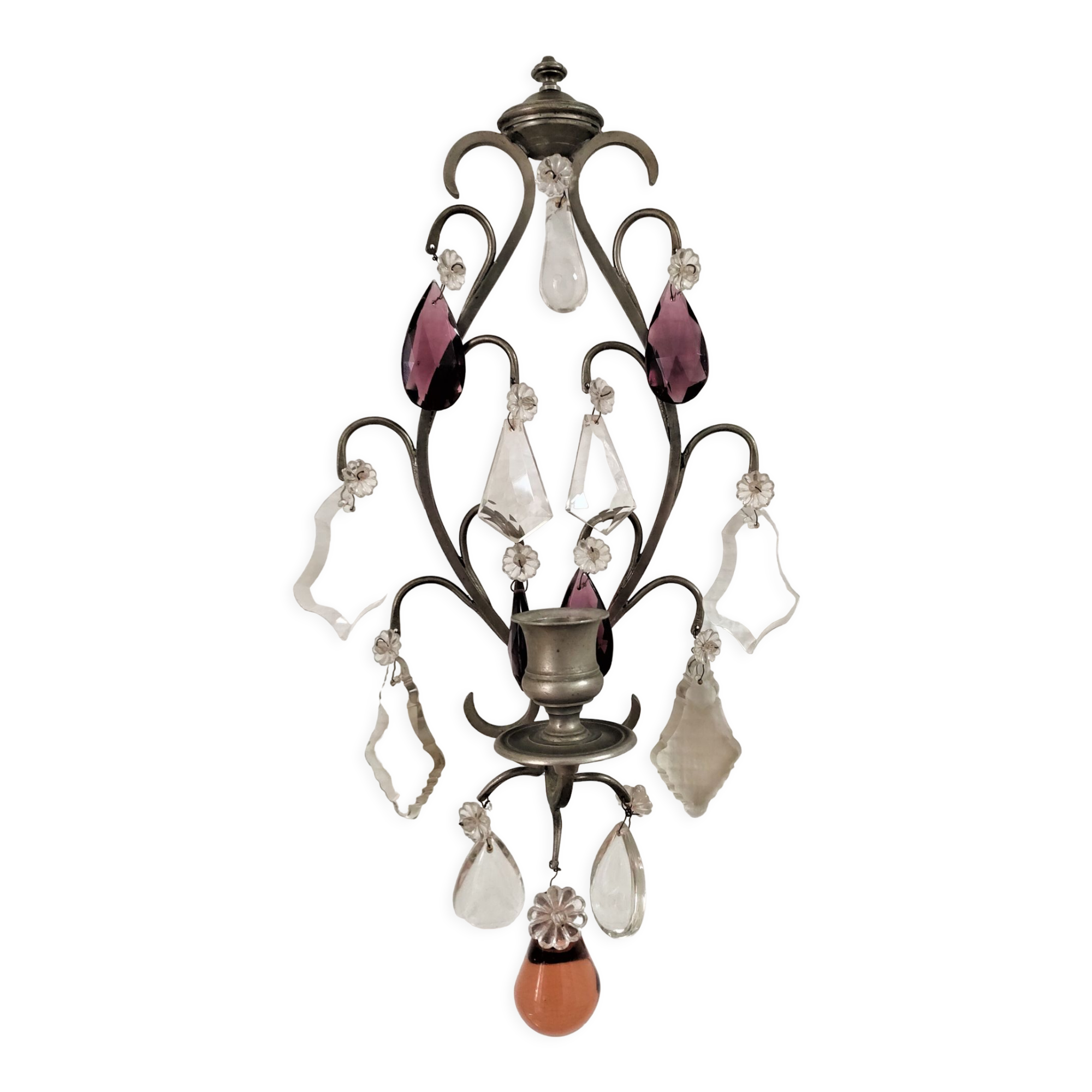 Metal wall candle holder with glass tassels