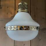 1920s opaline glass and brass pendant light