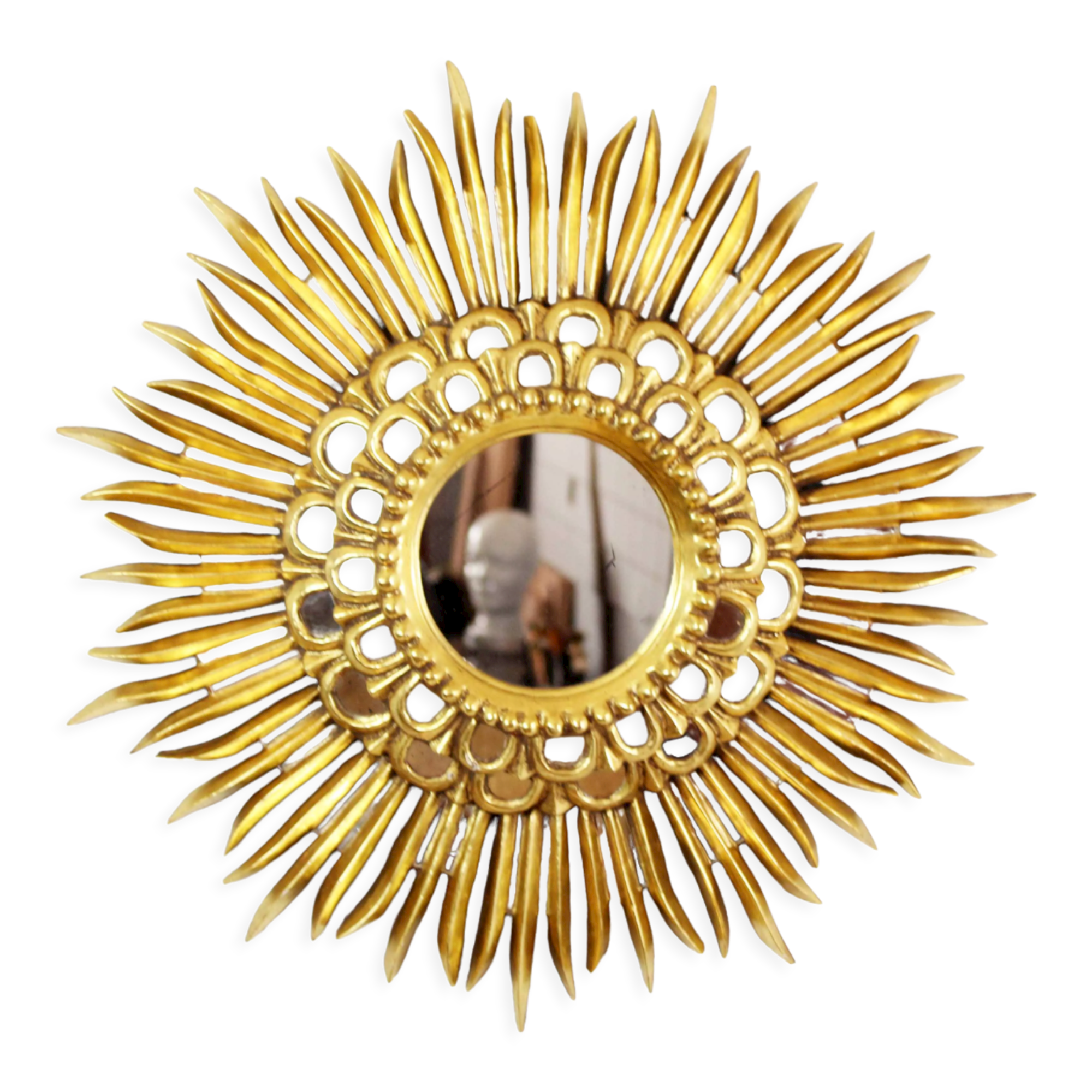 Sun mirror in wood and gilded stucco