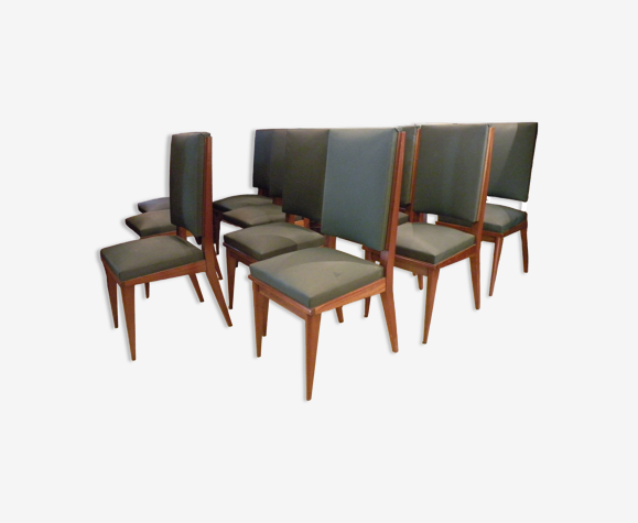 Série de 12 chaises en acajou et skaï haute qualité 1940 1950