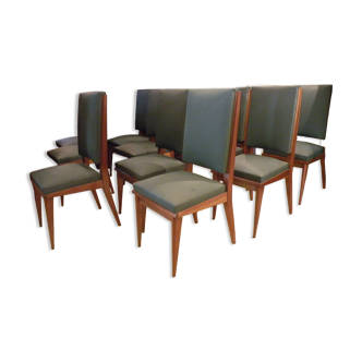 Series of 12 chairs in mahogany and Skaï high quality 1940, 1950