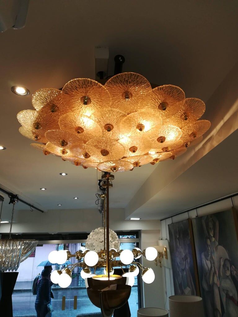 Large Murano gold glass disc ceiling light