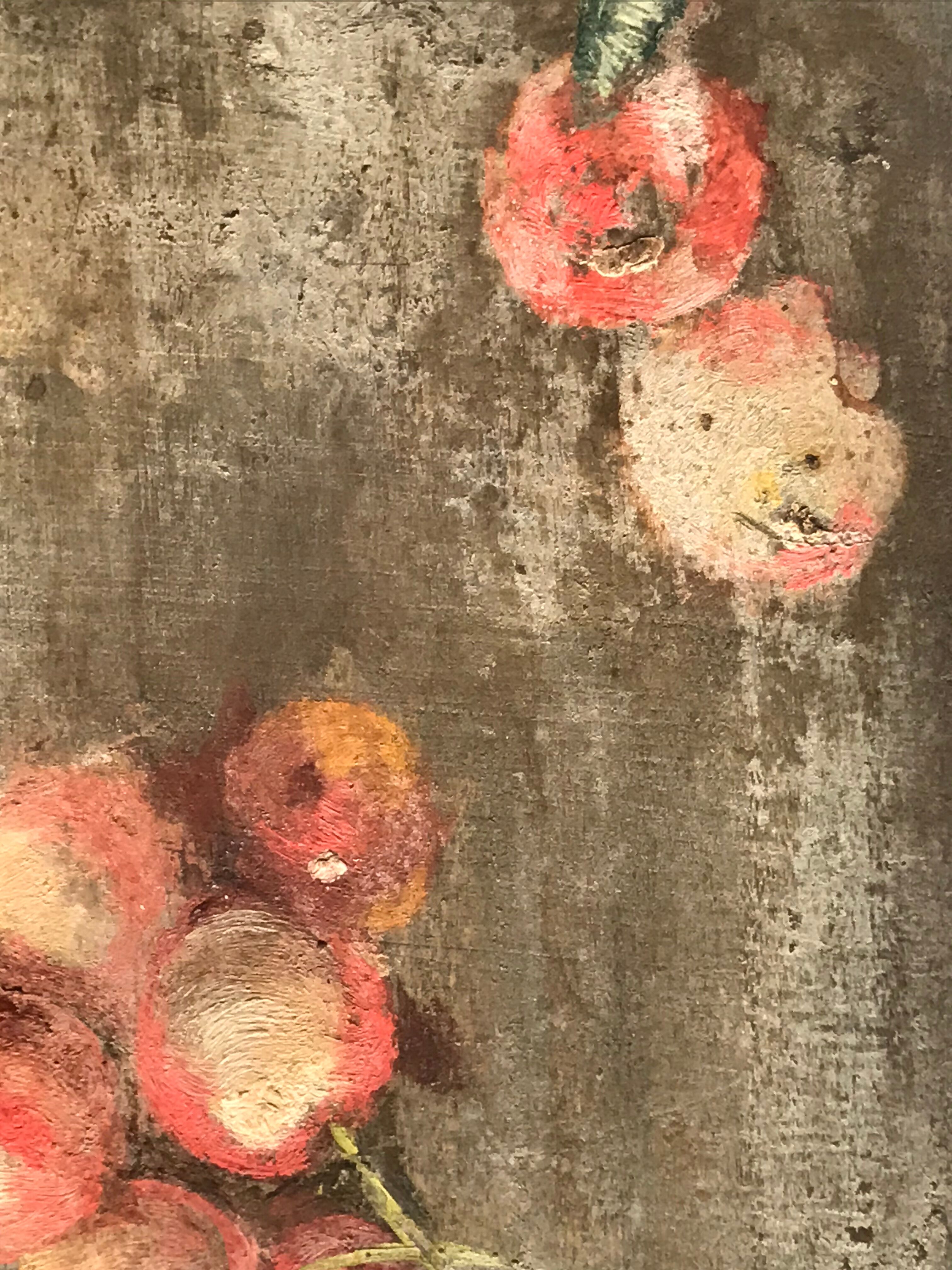 Oil on wood cherries and hedgehog small format painted double-sided