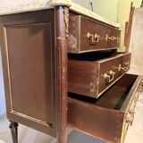 Commode 3 tiroirs de style Louis XVI, marbre et bronzes dorés